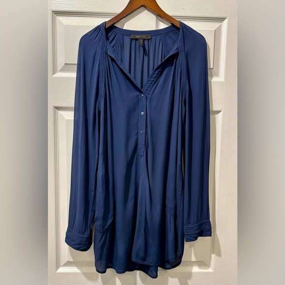 BCBG MAX AZRIA S Navy Blue Tunic Top Dress Rayon Crepe Relaxed R $198 - Picture 3 of 12